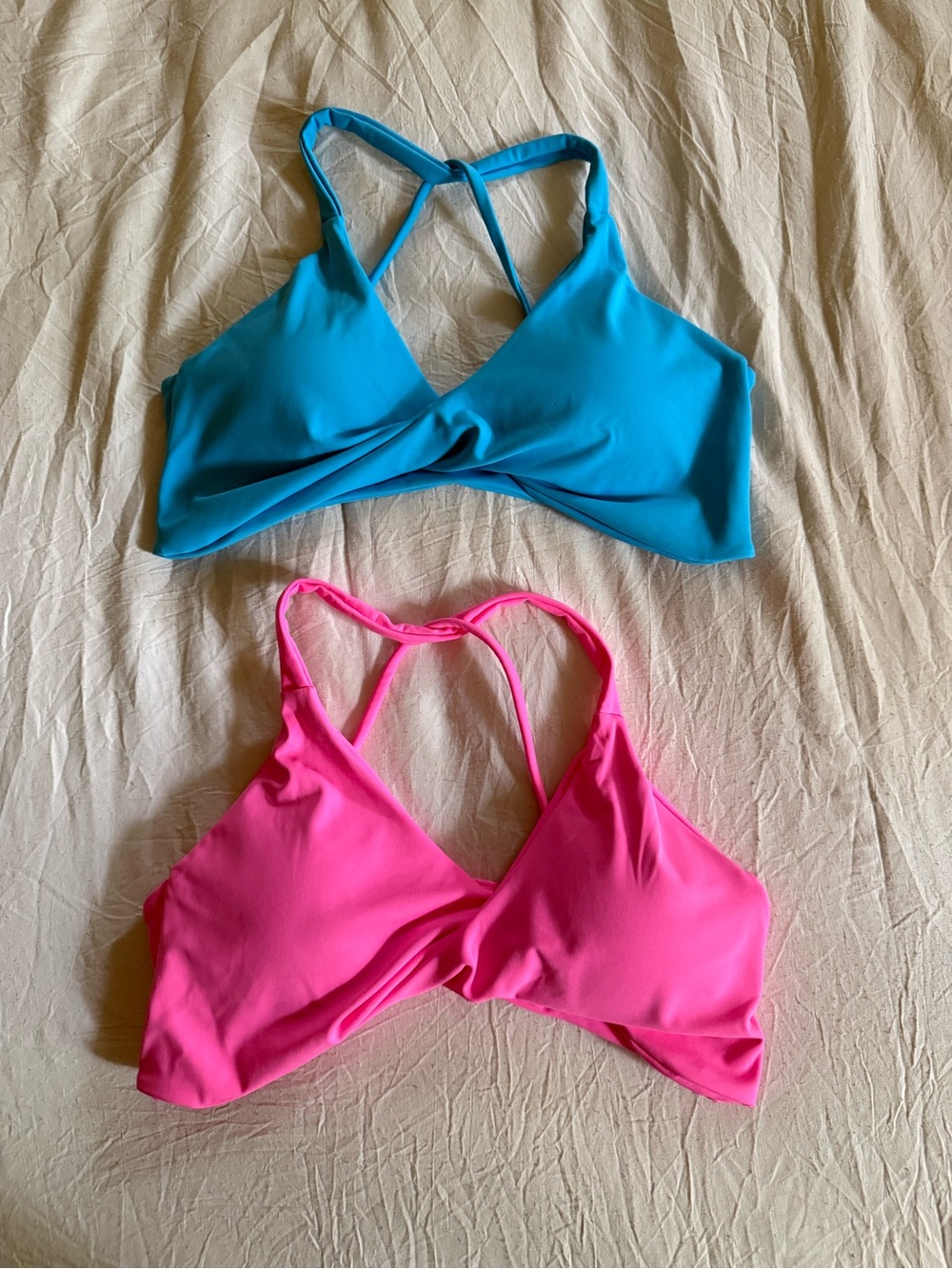 Set of Pink & Blue Twist Front Sports Bras